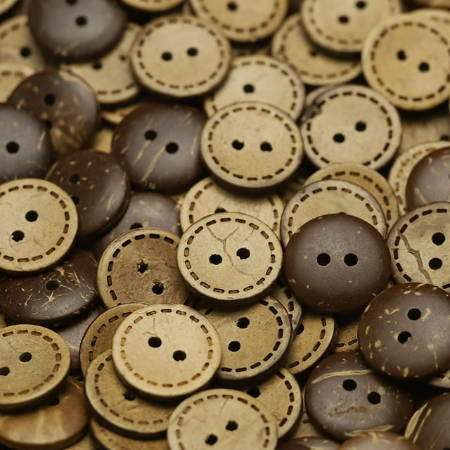 Nvzi 300 botones de cáscara de coco marrón de 0,43 pulgadas, botones naturales y ecológicos con patrones de textura únicos, adecuados para la decoración de accesorios de ropa, con bordes punteados.
