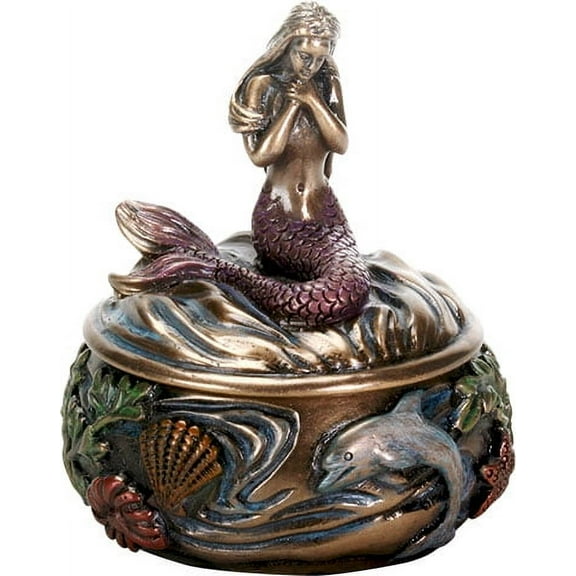 Ebros Mermaid Tefiti Praying Round Jewelry Box Figurine Small Nautical Starfish Coral