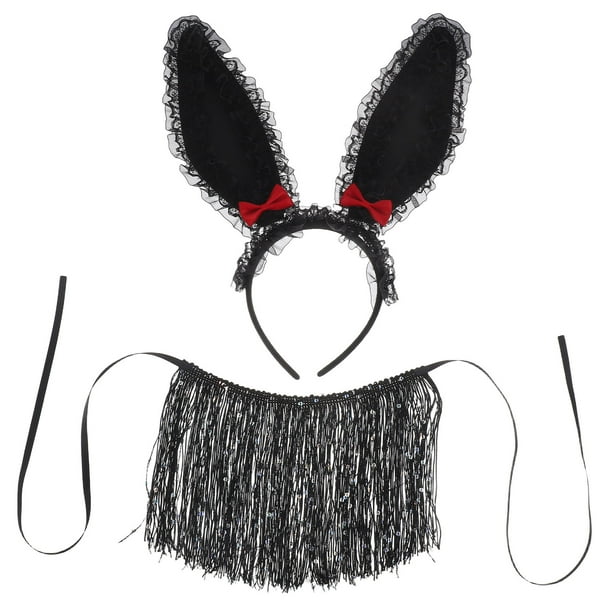 KAKOWELY Diadema con orejas de conejo y máscara para mujeres y niñas, accesorios para disfraz de conejo, Halloween, Pascua, mascarada, fiesta en discoteca.