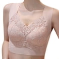 thumbnail image 2 of Gymayou Women Wireless Pullover Vest Lace Bra V-Neck Seamless Sleep Bralette Wide Comfort Strap Beauty Back Breathable Lingerie Pink L, 2 of 9