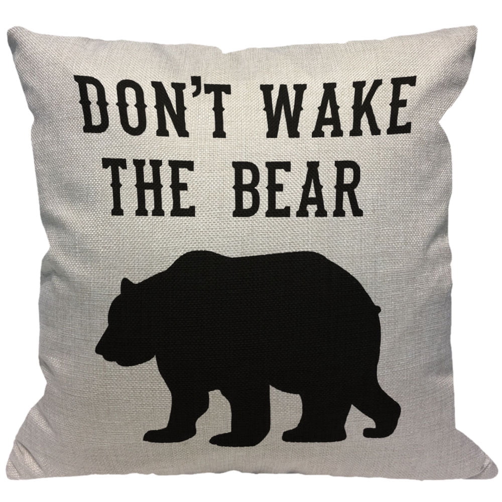 HGOD DESIGNS Black Bear Throw Pillow Cover Decorative Don T Wake The Bear on White Background Cushion Cover Pillow Cases Bedroom Livingroom 18 x 18