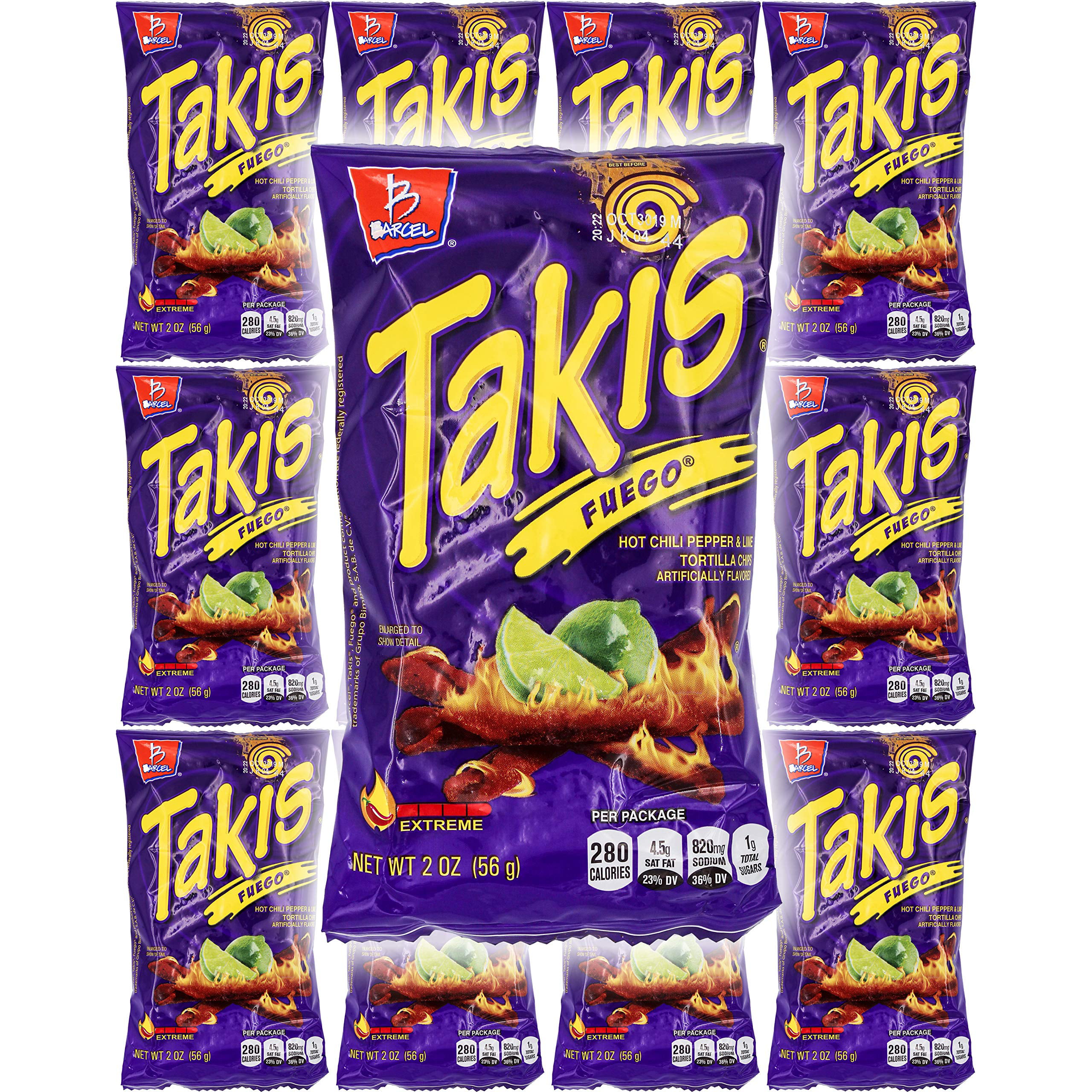 Takis Fuego Hot Chili Pepper Lime Tortilla Chips 12 Pack - 2 Oz Bags - Walm...