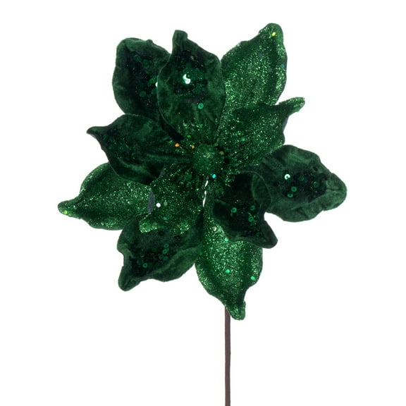 Vickerman 15" Artificial Midnight Green Deluxe Magnolia Christmas Stem, 8" Flower, 6 per bag