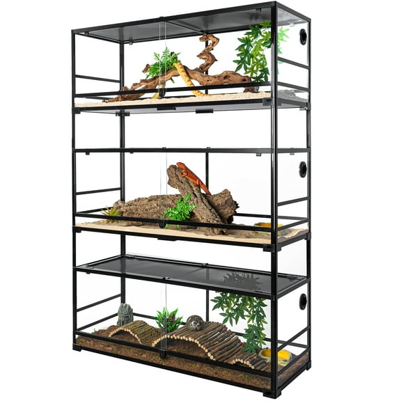 Three Stacked Reptile Tank, 48" x 18" x 70" Tall Reptiles Terrarium