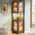 thumbnail image 3 of Tribesigns 78.7" Tall Corner Cabinet with LED Light, 5-Tier Corner Storage Cabinet with Doors and Mirrors for Living Room Kitchen Bedroom, Brown, 3 of 6