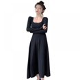 thumbnail image 1 of Robes Longues Rétro Ajustées à Col Carré pour Femmes Couleur Unie Jupes Mi-Longues Douces, 1 of 9