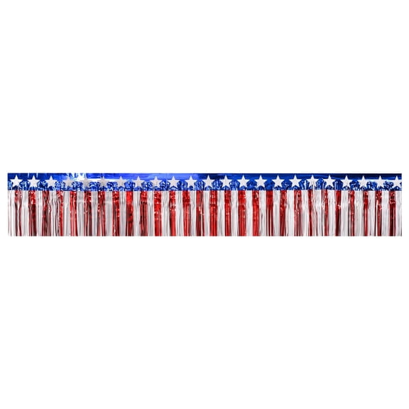 Foil Fringe Garland Metallic Tinsel Streamers Banner 4th of July Decorations Red White Blue Fringe Backdrop Banner Hanging Parade Float Fringe Garland for Patriotic Day Memorial Day