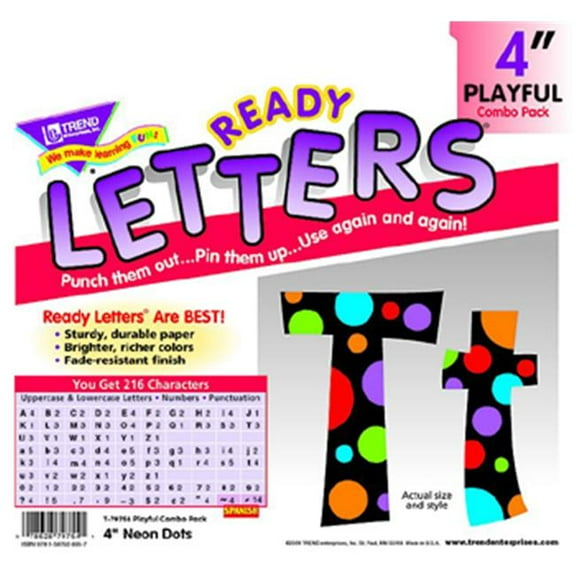 Trend Enterprises  Neon Dots Ready Letters 4In Upper- Lowercase Combo