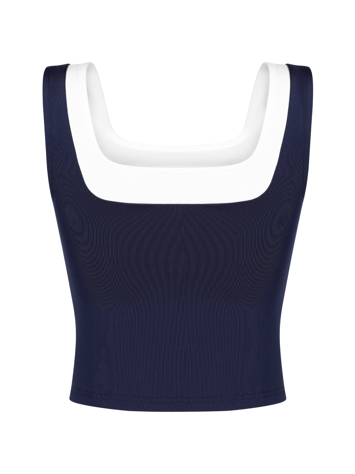 DARING DIVA Women's Crop Square Neck Slim Fitted Color Block Yoga Shirts S Navy