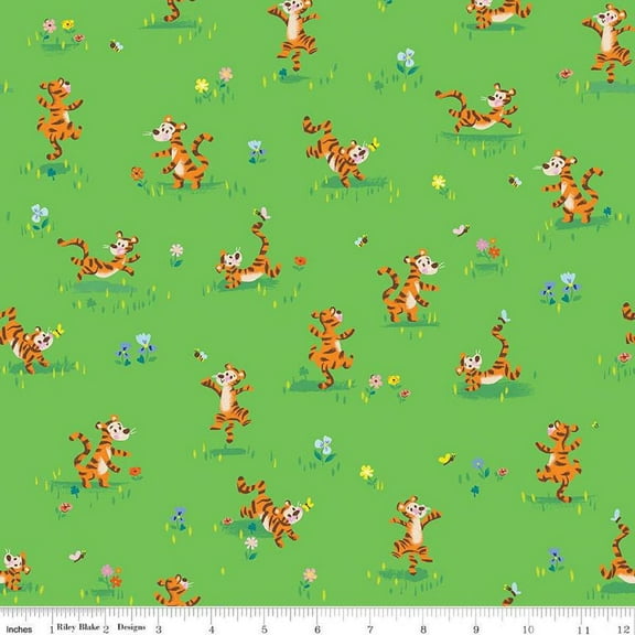 Cotton 100 Aker Woods Tigger Bounce Kids Children's Green Cotton Fabric Print by the Yard (C15173-GREEN)