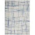 thumbnail image 2 of 4â€™ x 6â€™ Ivory and Blue Irregular Grids Area Rug, 2 of 13