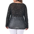thumbnail image 4 of DARING DIVA Women's Plus See Through Mesh Long Sleeve Crew Neck Party Blouse 1X Black, 4 of 6