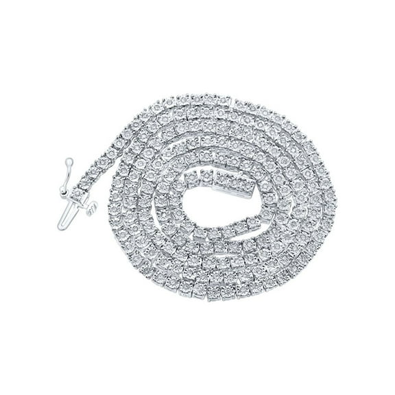 Sterling Silver Mens Round Diamond Single Row 24-inch Link Chain Necklace 1-1/2 Cttw