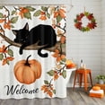 thumbnail image 2 of Shower Curtain 36"W x 72"L Welcome Thanksgiving Black Cat Pumpkins Fabric Shower Curtains Set with Hooks Water Repellent Bathroom Curtains Machine Washable Bathroom Accessories, 2 of 6