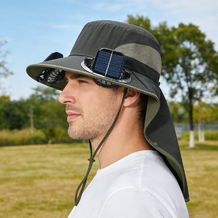 OCCOA Wide Brim Solar Fan Sun Hat with Built in Cooling Fan 3 Speed Adjustable for Outdoor Fishing Hiking Gardening Men Women Summer UV Protection B