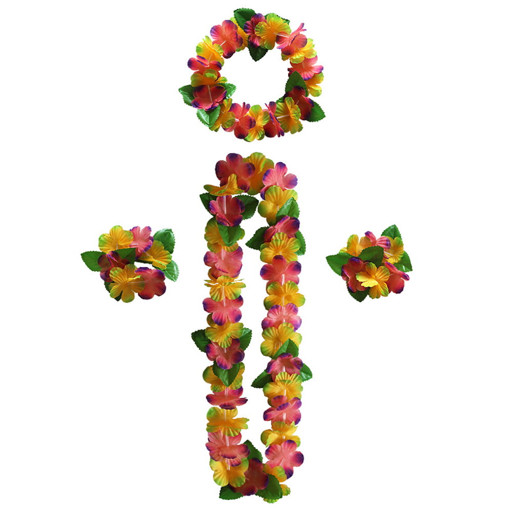 Hawaiian Flower Wreath,4Pcs Set Hawaiian Flower Garland Wreath Head ...
