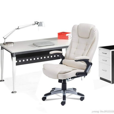 Swivel Gaming Massage Chair Ergonomic PU Leather Executive Office Chair Heated Vibrating 7 Point Massage Chair with Heating Function (White)
