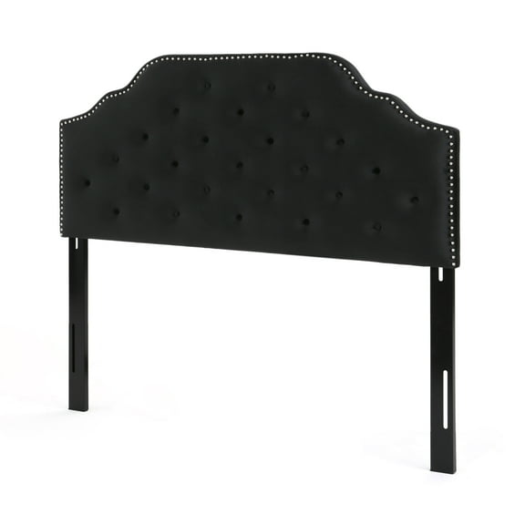 Luella Button Tufted Full/Queen Headboard, Black Velvet