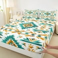 thumbnail image 3 of Manfei Vintage Aztec Print Queen Sheet Sets,Rustic Farmhouse Cabin Flat Sheet,White Cyan Orange Queen Fitted Sheet For Adults,Luxury Bedroom Decor,4 Pieces, 3 of 7