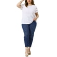 thumbnail image 2 of Blusa casual de mujer de talla grande Agnes Orinda, con panel de encaje calado, manga corta y cuello redondo, tamaño 3X, color blanco., 2 of 6