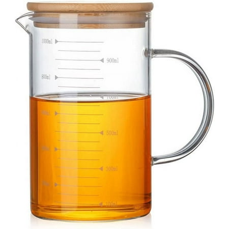 

Waqn Glass Beaker with Handle and Lid Glass Measuring Cup with Hand grip Glass Measure Cup for Easy Visibility Baking Cooking Pouring Liquid 34 Oz (1000ML) A417