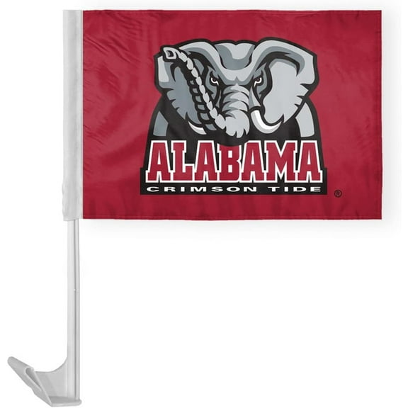 AGAS Alabama University Crimson Tide Football Big AL Crimson Tide Car Flags - 12x16 inch Double-Layered Printed Polyester Fabric - 17" Flexible Plastic Pole for Attaching to Vehicle Window