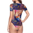 thumbnail image 4 of Balery Women'Srooster Oil Painting Crew Neck Round Neck Short Sleeves Slim Fit Casual Basic Extender Bodysuit Daily Jumpsuit T Shirts-Medium, 4 of 9