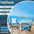 thumbnail image 3 of Folding Beach Chair Set of 3, Foldable Blue Camping Chairs & Grey Table for Outside, Low Beach Chair Portable for Adults Fishing, Picnic, Outdoor BBQ, Travel, Sports, Cup Holder & Storage Bag, 3 of 16