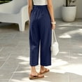 thumbnail image 4 of Womens Pants with Pockets 100% Cotton Decorative Button Drawstring Cropped Pants, 4 of 7