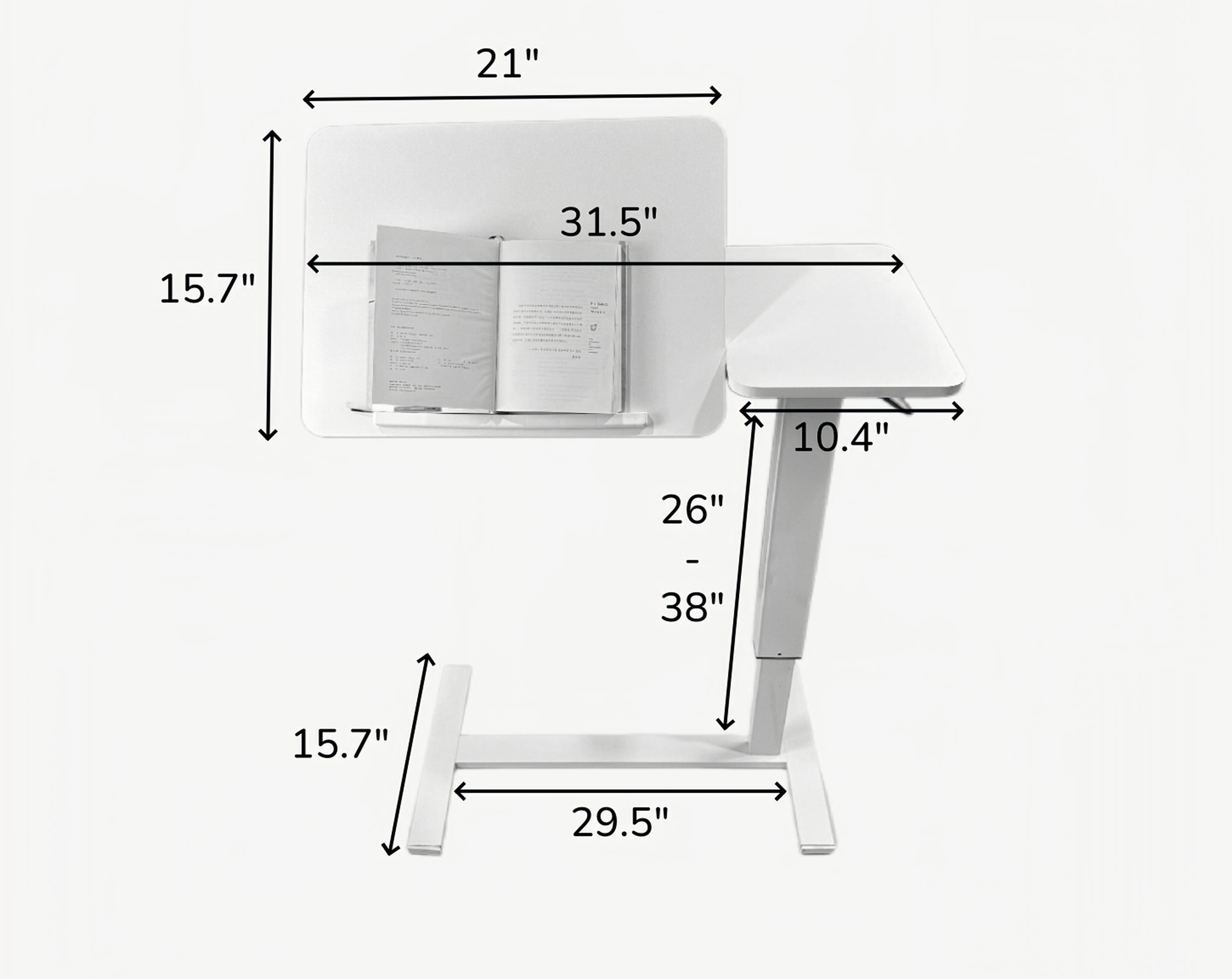 Adjustable Overbed Bedside Table,Folding Tray Table with Wheels,Mobile Rolling Laptop Stand for Home,Hospital,School,White