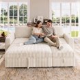 thumbnail image 5 of Marrber 78” Oversized Modern Plush Corduroy L-Shaped Modular 4-Seater Pull-Out Sectional Sleeper Sofa Bed with Hidden Storage for Living Room and Apartment, White, 5 of 7