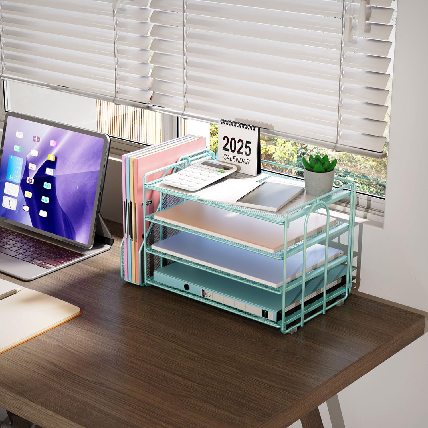 4-tier Paper Organizer With Magazine Holder  Desk Organizers And Accessories & Workspace File For Office Supplies Storag (blue 4-tier)