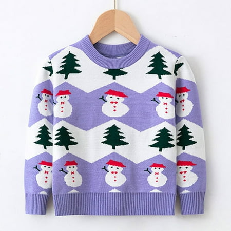 

Child Sweater Toddler Boys Girls Christmas Cartoon Tree Snowman Prints Long Sleeve Warm Knitted Pullover Knitwear Tops Coat