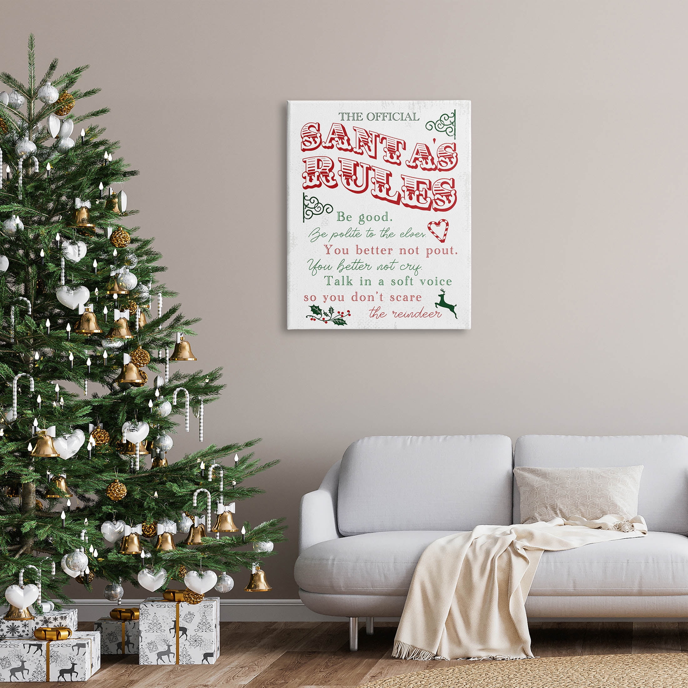 Official Santa's Rules Christmas List Holiday Graphic Art Gallery Wrapped Canvas Print Wall Art