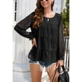 thumbnail image 3 of Round Neck Long Sleeve Tiered Swiss Dot Light Blouse for Women Black 2X-Large, 3 of 4