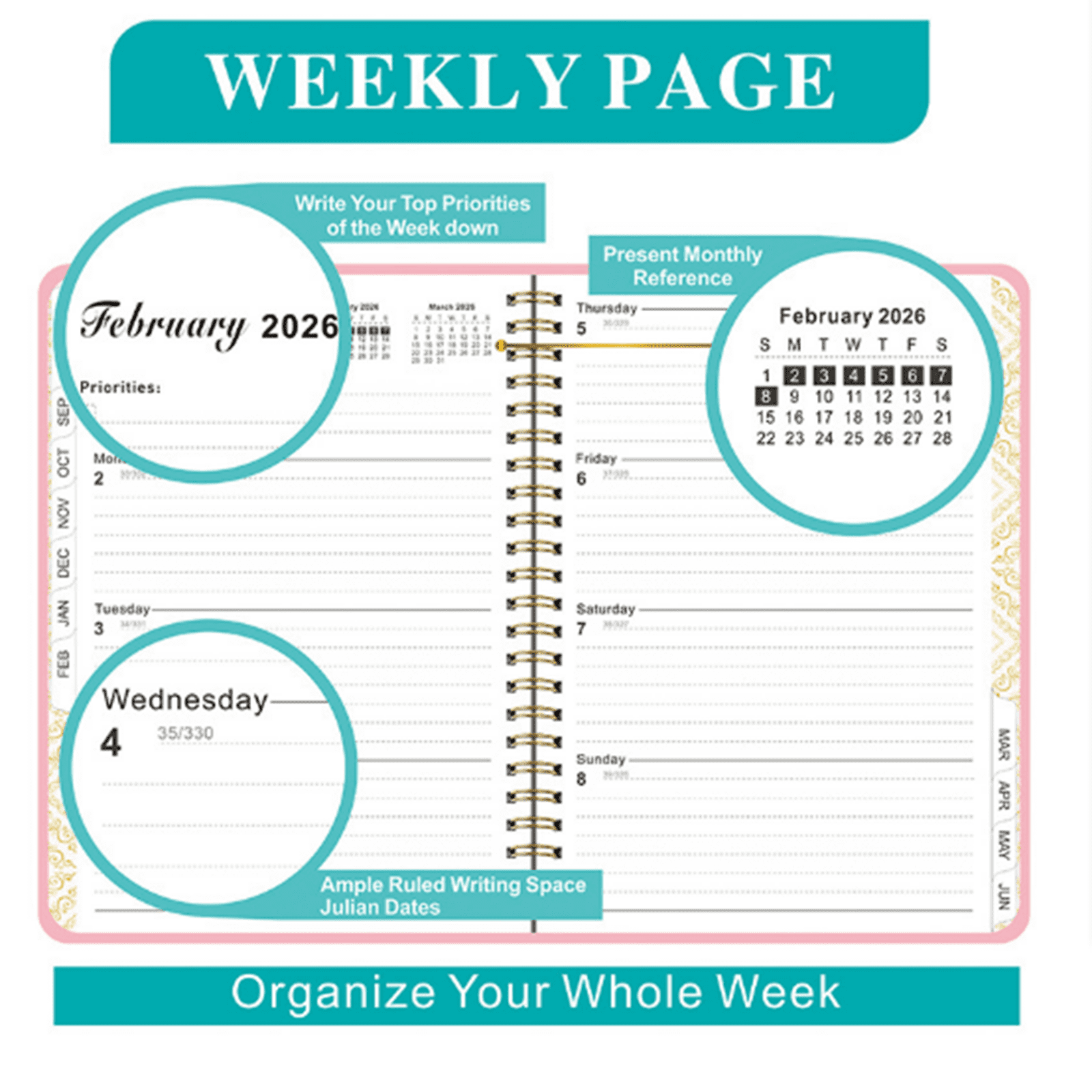 Bxaolu Planner 2026, Weekly and Monthly Calendar Planner Book with Tabs, Spiral Schedule Agenda A5 Notebook for Office, Work(Green)