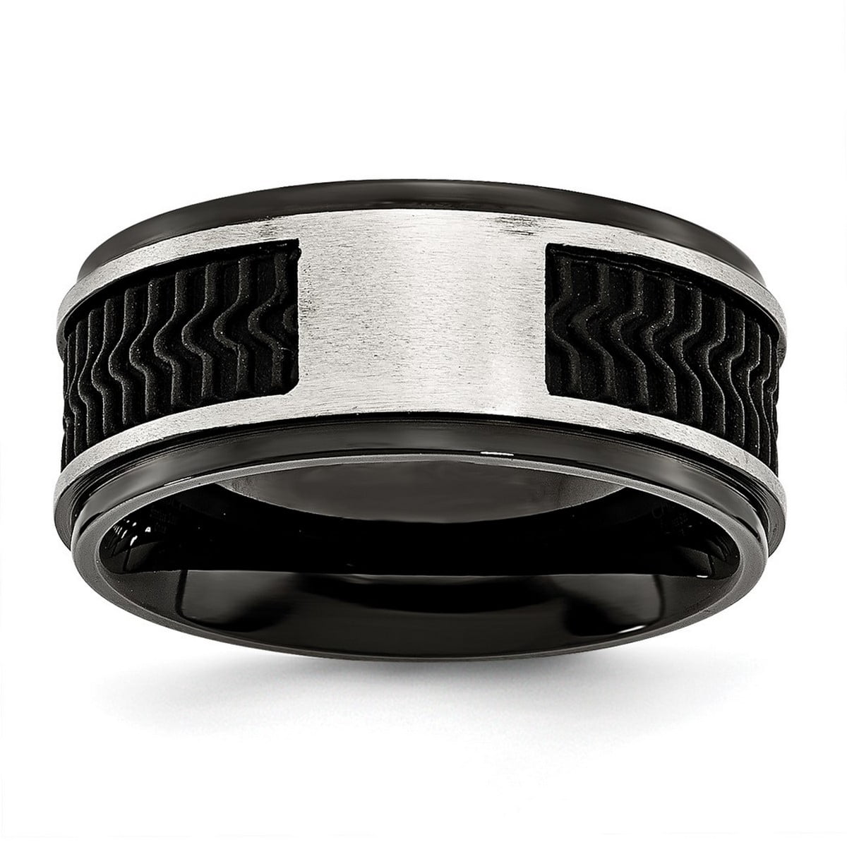 10.1mm Stainless Steel Black Ip-plated With Rubber Inlay Ring - Size 10