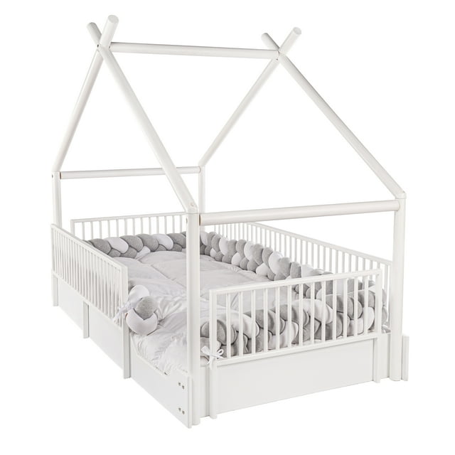 Duduk Cama Individual Chalet Blanco Individual Madera Duduk Cama Chalet Cercado Blanco Madera Montessori Individual
