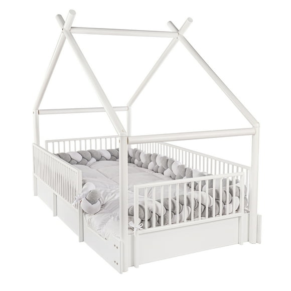 Duduk Cama Individual Chalet Blanco Individual Madera Duduk Cama Chalet Cercado Blanco Madera Montessori Individual