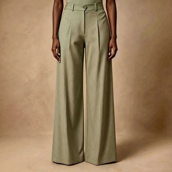 Women's Pinstripe Pleated Wide Leg Pants Button Waistband High Waisted Work Business Casual Flowy Trousers for Office Fall Winter
