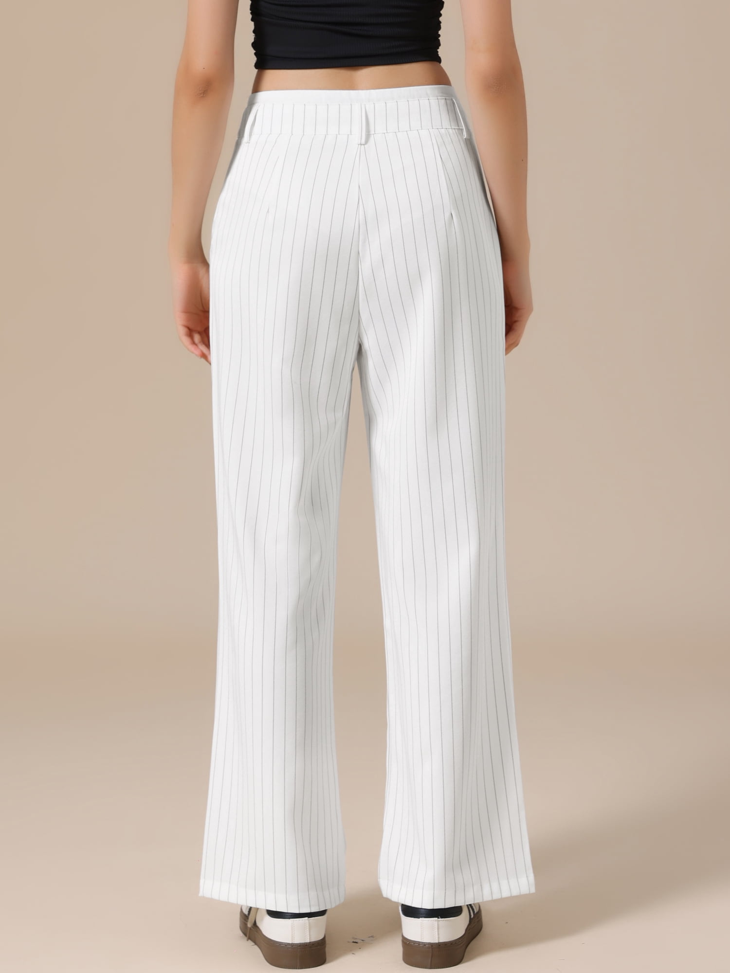 DARING DIVA Women's Striped Wide Leg Casual Work Long Pants Small White