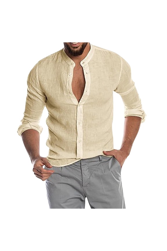 Long Sleeve Shirt Men Button V-Neck Long Sleeve T-Shirt Fall Solid Loose Blouse Tops Sale Items