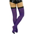 thumbnail image 2 of ToBeInStyle Womens Opaque Hoseiry Thin Striped Thigh High Stocking - Black w/ Purple Stripes - One Size, 2 of 6