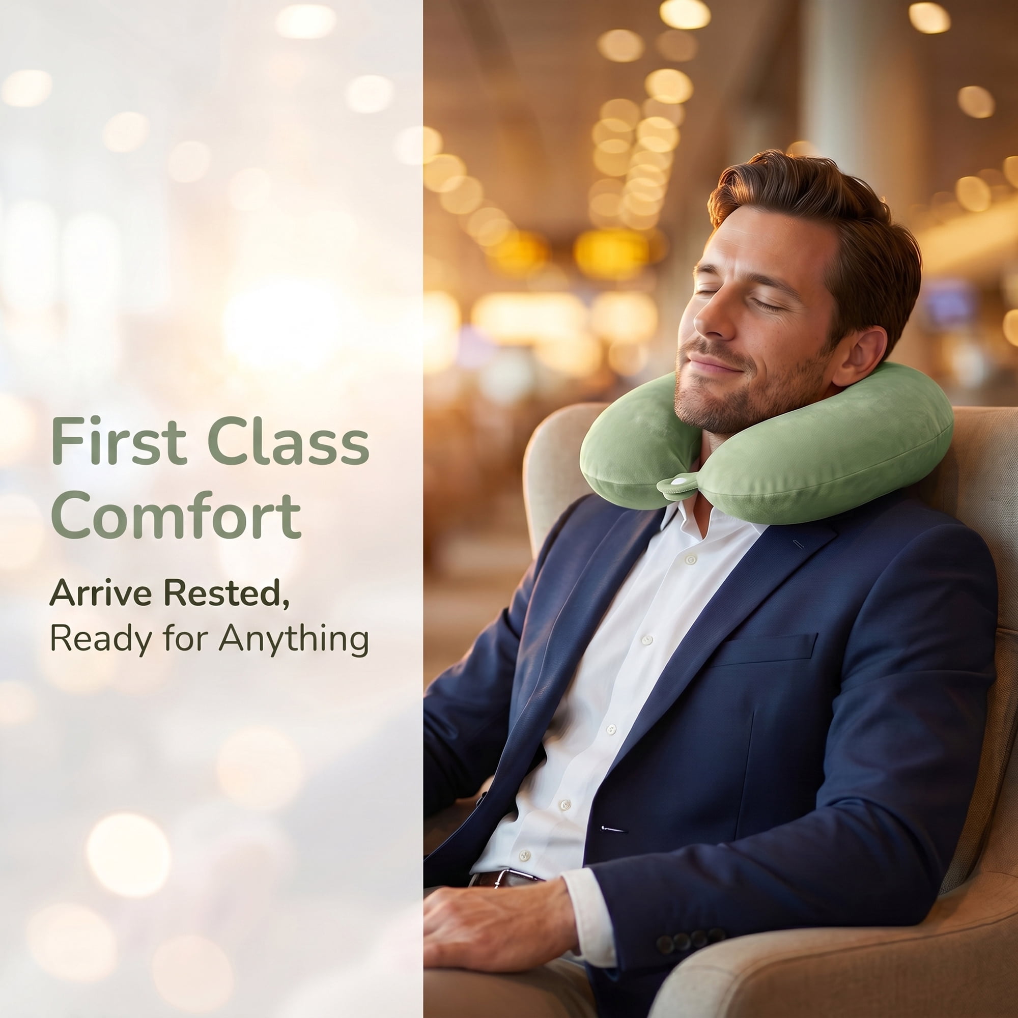 Unique Bargains Memory Foam Travel U Shape Neck Pillow Snap Closure Bean Green 12"x12"x4"