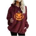thumbnail image 2 of EchfiProm Oversized Sweatshirts for Womens Pumpkin Fleece Hoodies Cute Pullover Red Long Sleeve Ladies Tops with Pockets, 2 of 4