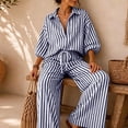 thumbnail image 4 of Lounge Sets for Women 2 Piece Sweatsuits Striped Long Sleeve Lapel Tops and Wide Leg Pants Fall Two Piece Outfits Set, 4 of 9