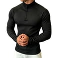 thumbnail image 2 of UVEASISHA Men's Compression Shirts 1/4 Zip Up Stand Collar Long Sleeve T-Shirts Ribbed Knit Slim Fit Gym Muscle Tees Solid Color Stretchy Workout Shirt Black XL, 2 of 7