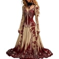 thumbnail image 2 of HCBY Women's Halloween Maxi Dress Long Sleeve V Neck Printed Gothic Inspired A Line Long Dress for Vintage Party and Themed Events, 2 of 4