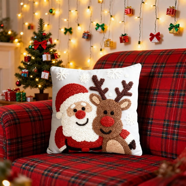 Fundas de Almohada Navideñas de 45 X 45 Cm, Decorativas, de Tela Suave y con Cremallera Oculta para Decoración Del Hogar.