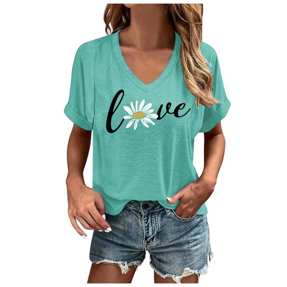 Short Sleeve T Shirts For Women Flag Letter Print Graphic Soft Tee Stylish Dressy Casual Women Tops